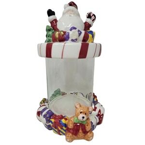 St. Nicholas Square Handpainted Christmas Treat Candy Jar Canister Clear Santa